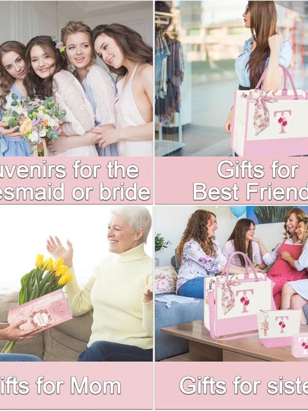 Birthday Gift for Women,Initial Canvas Tote Bag,Personalized Gifts for Women,16o - Picture 7 of 7